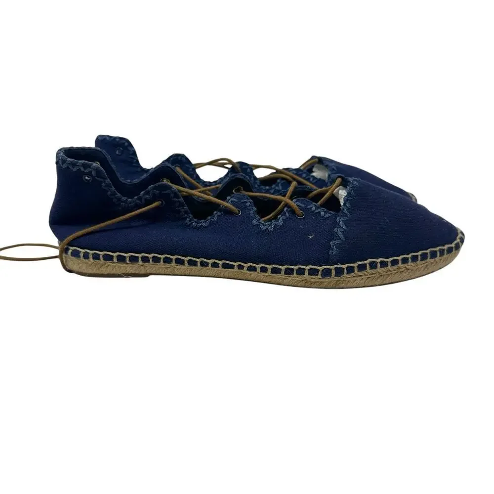 Tory Burch Sonoma Gillie Espadrille Navy Blue Canvas Lace Up Flats Size US‎ 7